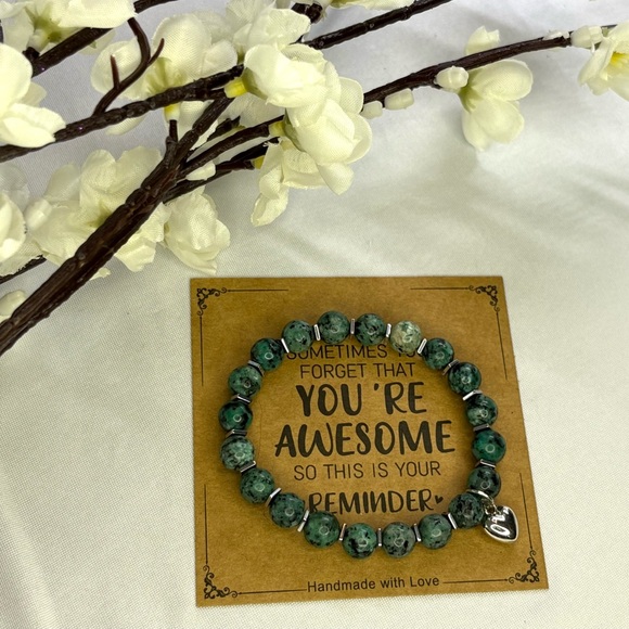 Jade Beaded Bracelet with Silver Heart Charm - Picture 6 of 6